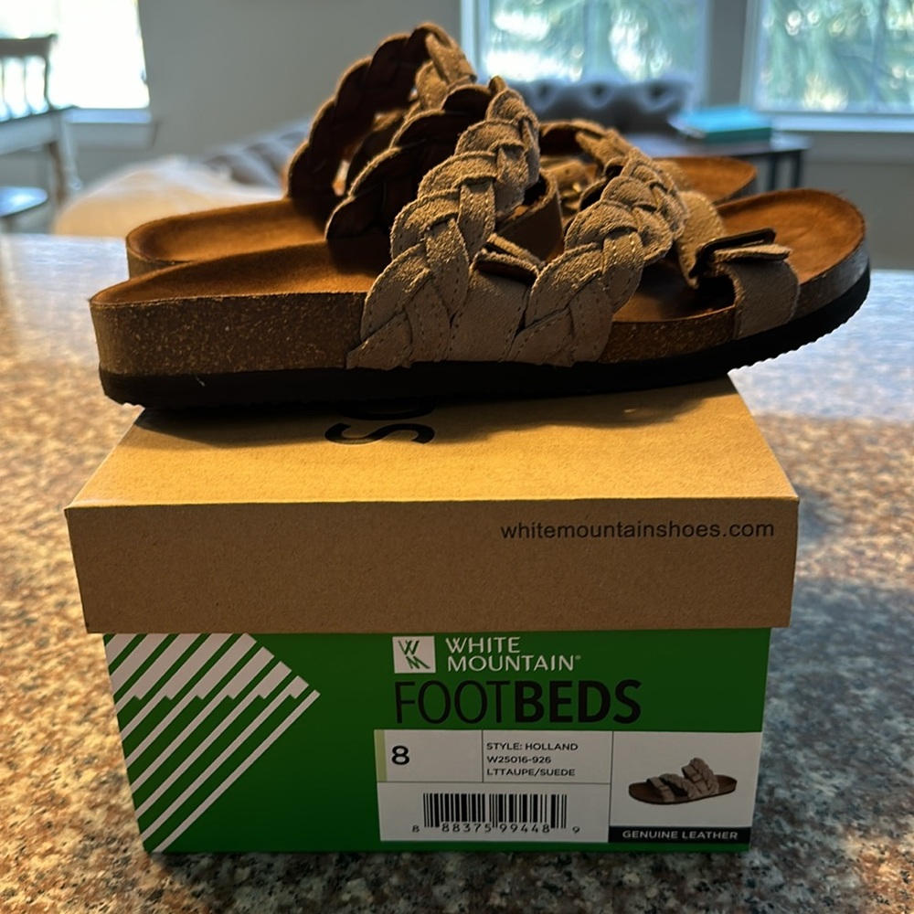 White Mountain Leather Slide Sandal Taupe Holland
